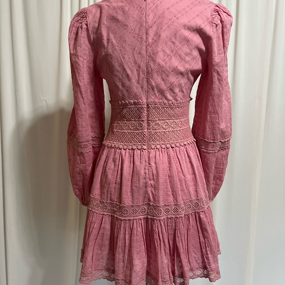 Free People The Delightful Dusty Pink V Neck Tiered Bohemian Mini Dress Size 4 - Picture 7 of 8